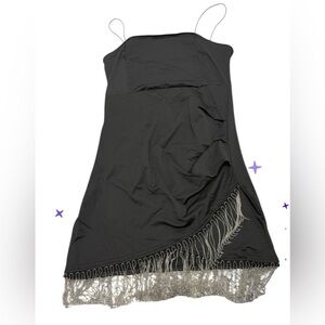 Elegant Black Dress with Silver Fringe